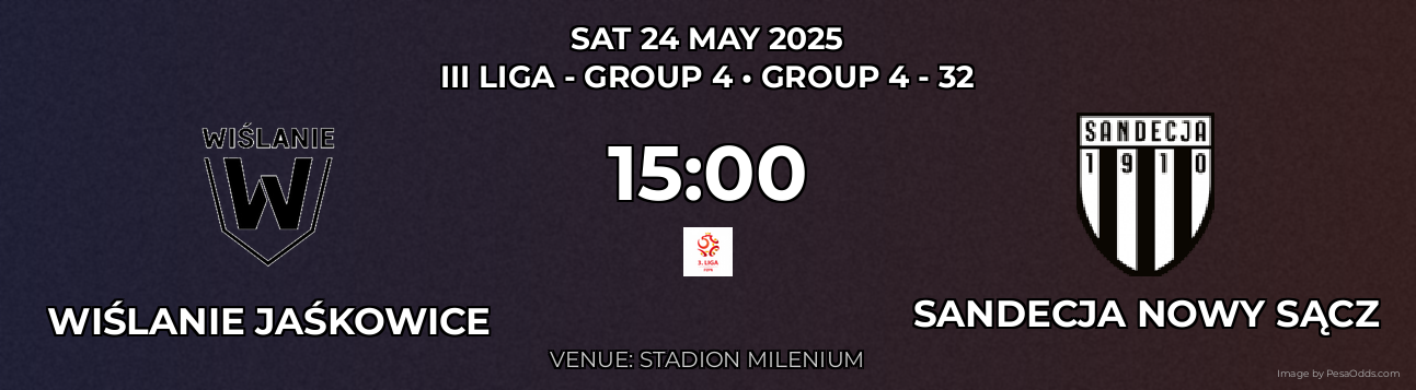 Wiślanie Jaśkowice vs Sandecja Nowy Sącz Prediction match poster for III Liga - Group 4 fixture on SAT 24 MAY 2025