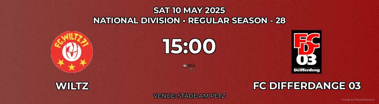 Wiltz vs FC Differdange 03 Prediction match poster for National Division fixture on SAT 10 MAY 2025