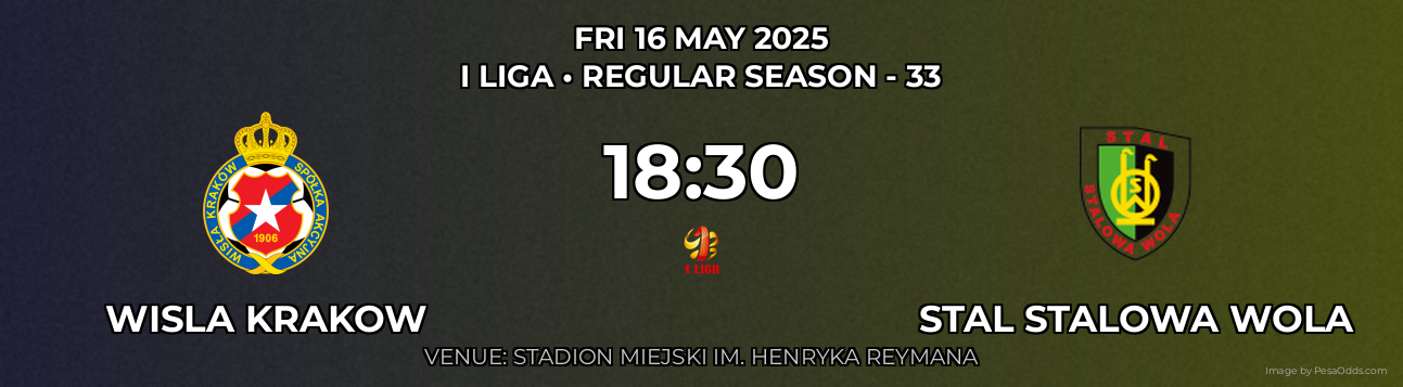 Wisla Krakow vs Stal Stalowa Wola Prediction match poster for I Liga fixture on FRI 16 MAY 2025