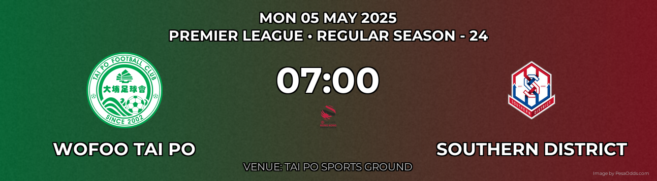 Wofoo Tai Po vs Southern District Prediction match poster for Premier League fixture on MON 05 MAY 2025