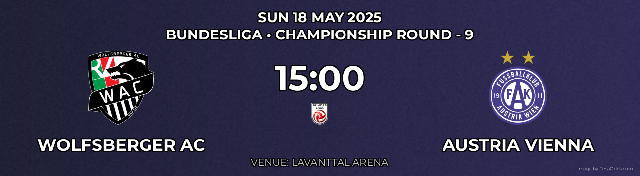 Wolfsberger AC vs Austria Vienna Prediction match poster for Bundesliga fixture on SUN 18 MAY 2025