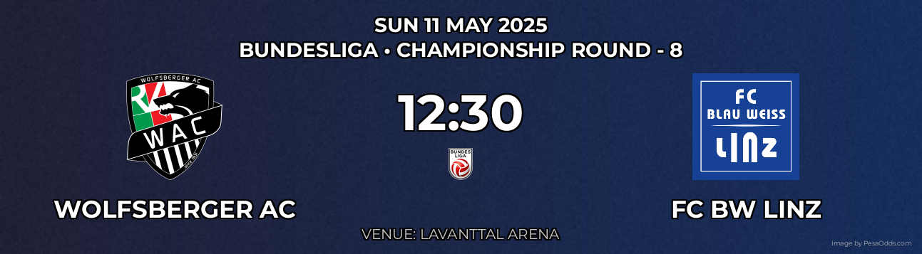 Wolfsberger AC vs FC BW Linz Prediction match poster for Bundesliga fixture on SUN 11 MAY 2025