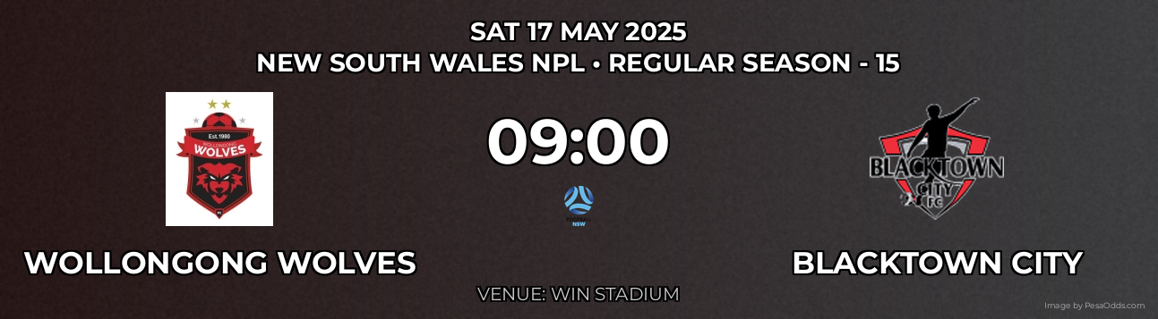 Wollongong Wolves vs Blacktown City Prediction match poster for New South Wales NPL fixture on SAT 17 MAY 2025