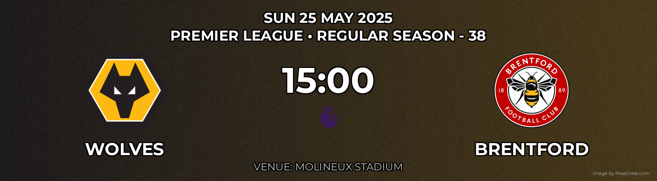 Wolves vs Brentford Prediction match poster for Premier League fixture on SUN 25 MAY 2025