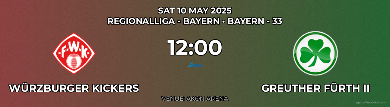 Würzburger Kickers vs Greuther Fürth II Prediction match poster for Regionalliga - Bayern fixture on SAT 10 MAY 2025