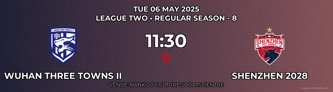 Wuhan Three Towns II vs Shenzhen 2028 Prediction match poster for League Two fixture on TUE 06 MAY 2025