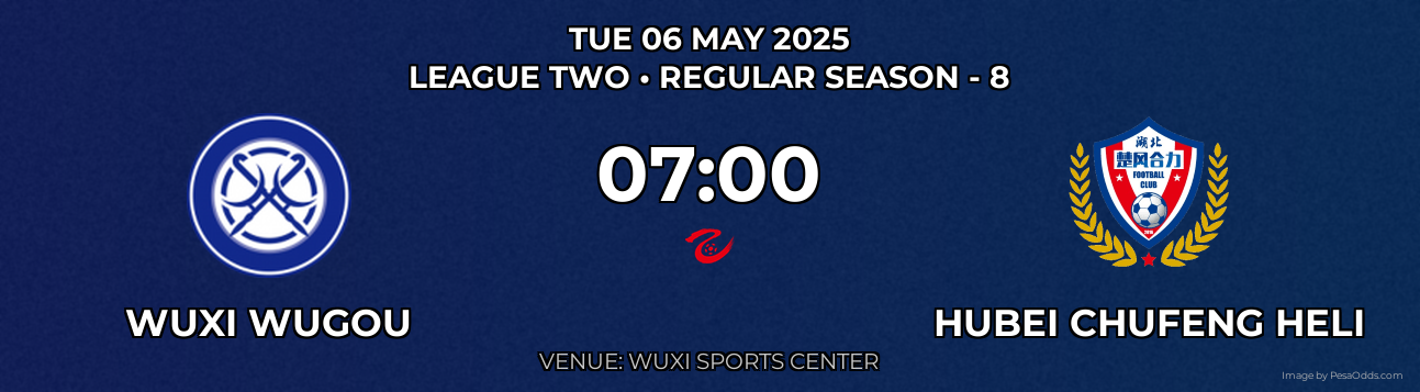 Wuxi Wugou vs Hubei Chufeng Heli Prediction match poster for League Two fixture on TUE 06 MAY 2025