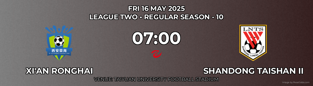 Xi'an Ronghai vs Shandong Taishan II Prediction match poster for League Two fixture on FRI 16 MAY 2025