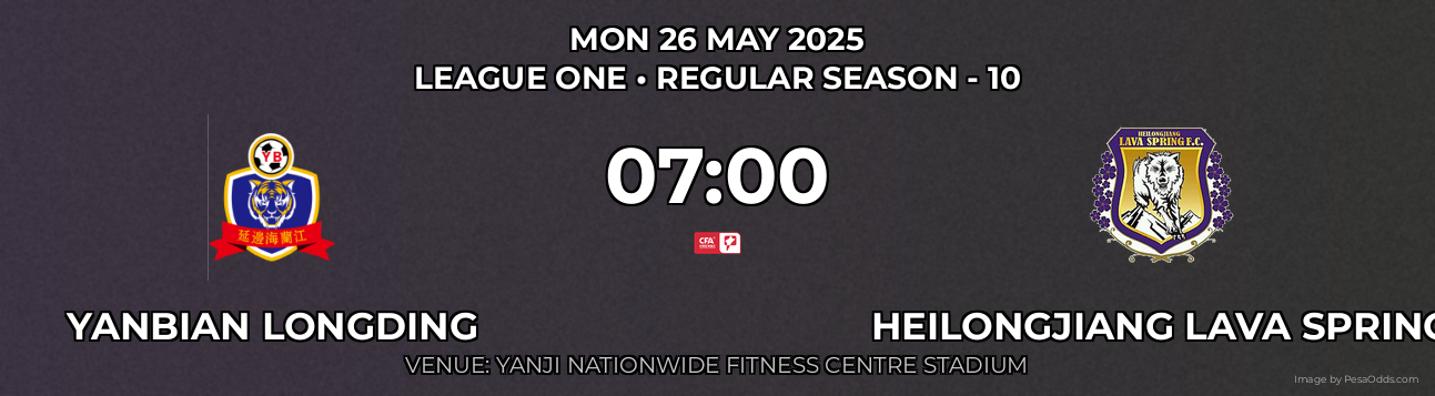Yanbian Longding vs Heilongjiang Lava Spring Prediction match poster for League One fixture on MON 26 MAY 2025