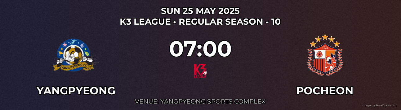 Yangpyeong vs Pocheon Prediction match poster for K3 League fixture on SUN 25 MAY 2025