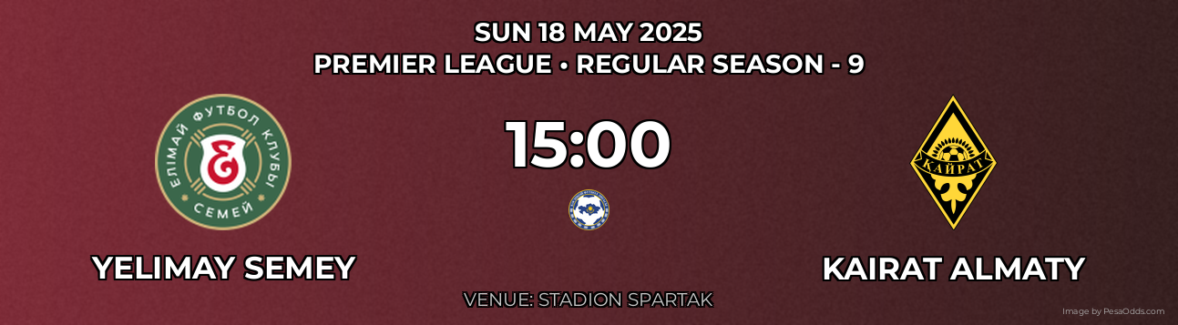 Yelimay Semey vs Kairat Almaty Prediction match poster for Premier League fixture on SUN 18 MAY 2025