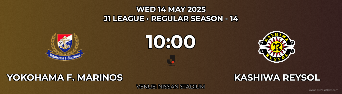 Yokohama F. Marinos vs Kashiwa Reysol Prediction match poster for J1 League fixture on WED 14 MAY 2025