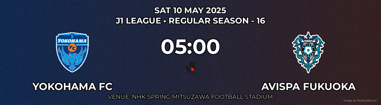 Yokohama FC vs Avispa Fukuoka Prediction match poster for J1 League fixture on SAT 10 MAY 2025