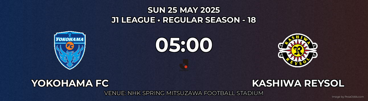Yokohama FC vs Kashiwa Reysol Prediction match poster for J1 League fixture on SUN 25 MAY 2025