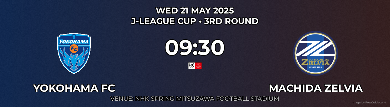 Yokohama FC vs Machida Zelvia Prediction match poster for J-League Cup fixture on WED 21 MAY 2025