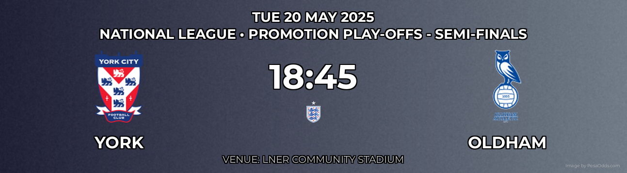 York vs Oldham Prediction match poster for National League fixture on TUE 20 MAY 2025