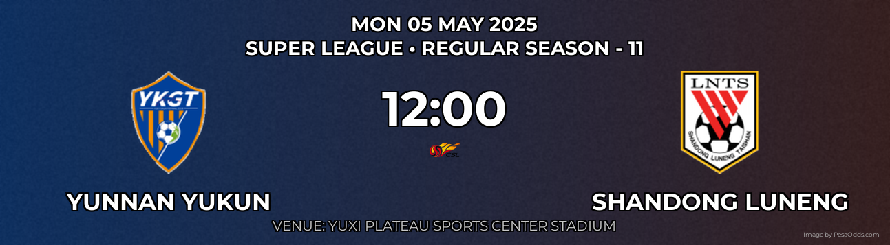 Yunnan Yukun vs Shandong Luneng Prediction match poster for Super League fixture on MON 05 MAY 2025