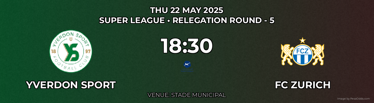 Yverdon Sport vs FC Zurich Prediction match poster for Super League fixture on THU 22 MAY 2025