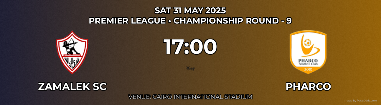 Zamalek SC vs Pharco Prediction match poster for Premier League fixture on SAT 31 MAY 2025