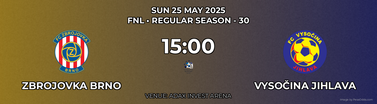 Zbrojovka Brno vs Vysočina Jihlava Prediction match poster for FNL fixture on SUN 25 MAY 2025