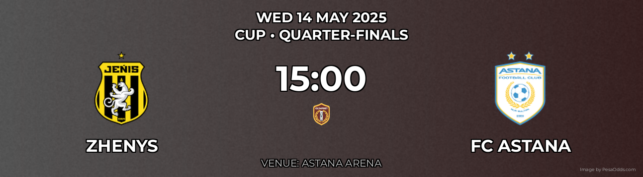 Zhenys vs FC Astana Prediction match poster for Cup fixture on WED 14 MAY 2025