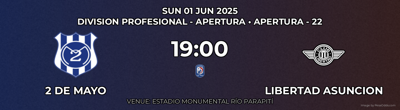 2 de Mayo vs Libertad Asuncion Prediction match poster for Division Profesional - Apertura fixture on SUN 01 JUN 2025