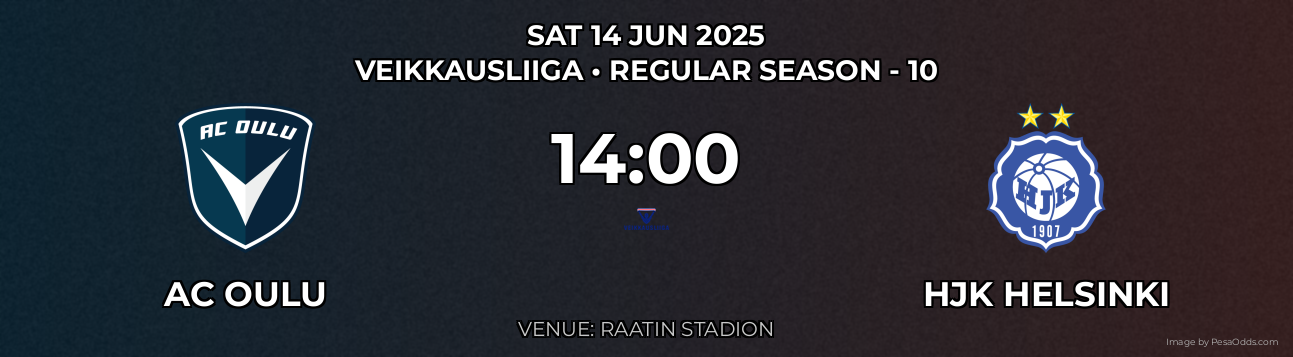 AC Oulu vs HJK helsinki Prediction match poster for Veikkausliiga fixture on SAT 14 JUN 2025