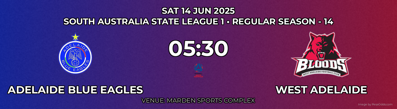 Adelaide Blue Eagles vs West Adelaide Prediction match poster for South Australia State League 1 fixture on SAT 14 JUN 2025