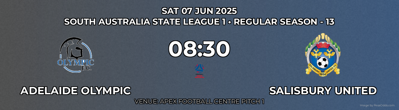 Adelaide Olympic vs Salisbury United Prediction match poster for South Australia State League 1 fixture on SAT 07 JUN 2025