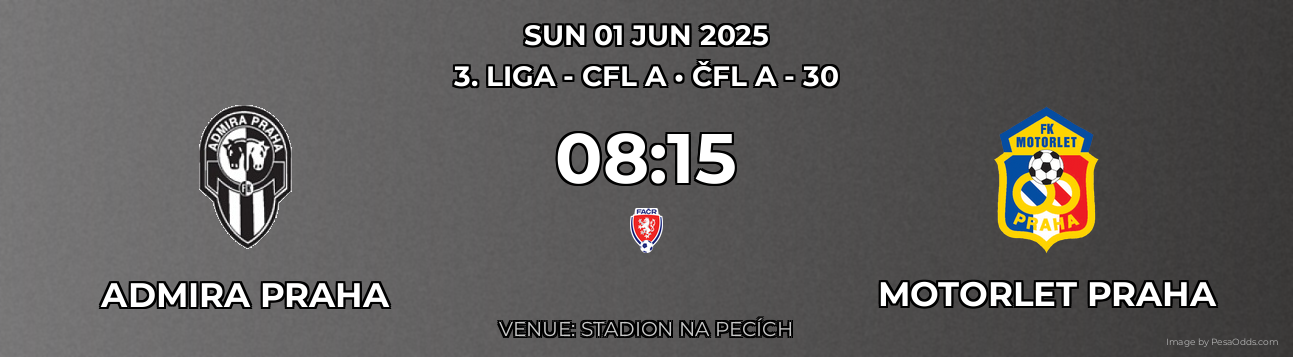 Admira Praha vs Motorlet Praha Prediction match poster for 3. liga - CFL A fixture on SUN 01 JUN 2025
