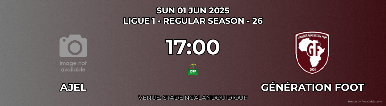 AJEL vs Génération Foot Prediction match poster for Ligue 1 fixture on SUN 01 JUN 2025