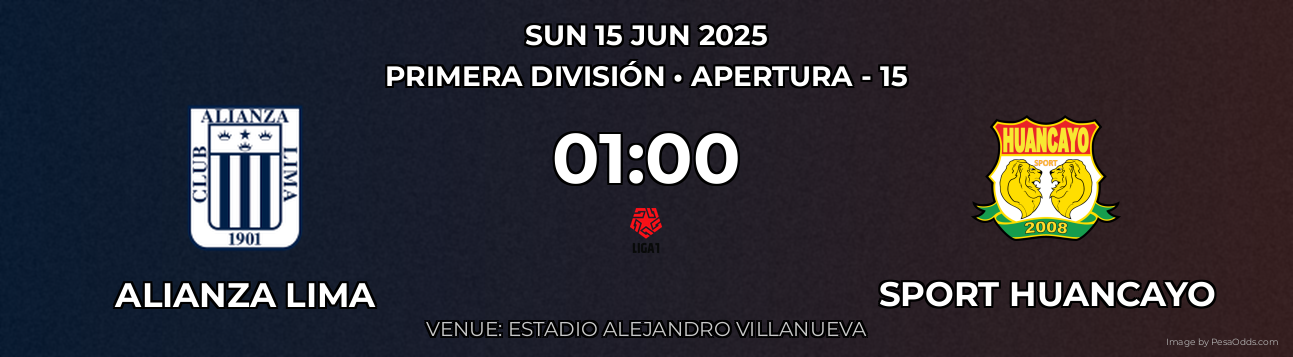 Alianza Lima vs Sport Huancayo Prediction match poster for Primera División fixture on SUN 15 JUN 2025