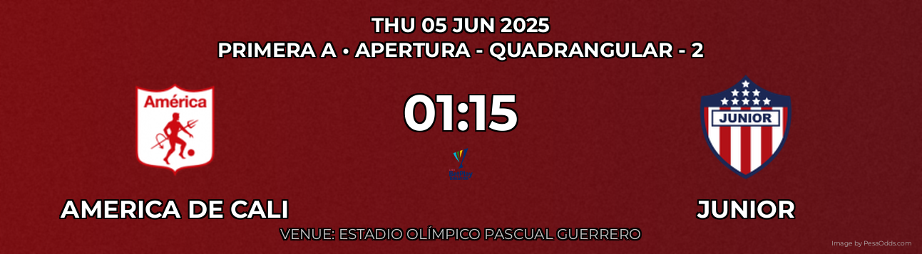 America de Cali vs Junior Prediction match poster for Primera A fixture on THU 05 JUN 2025
