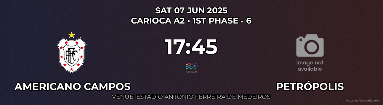 Americano Campos vs Petrópolis Prediction match poster for Carioca A2 fixture on SAT 07 JUN 2025