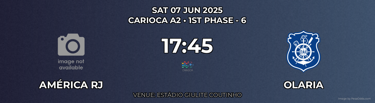América RJ vs Olaria Prediction match poster for Carioca A2 fixture on SAT 07 JUN 2025