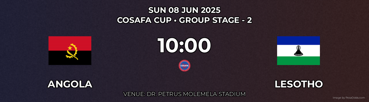 Angola vs Lesotho Prediction match poster for COSAFA Cup fixture on SUN 08 JUN 2025