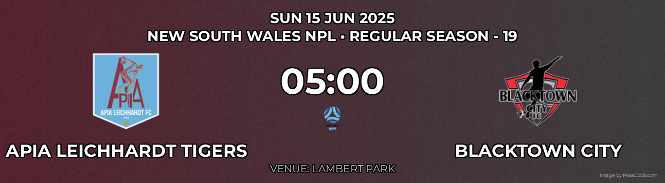 APIA Leichhardt Tigers vs Blacktown City Prediction match poster for New South Wales NPL fixture on SUN 15 JUN 2025