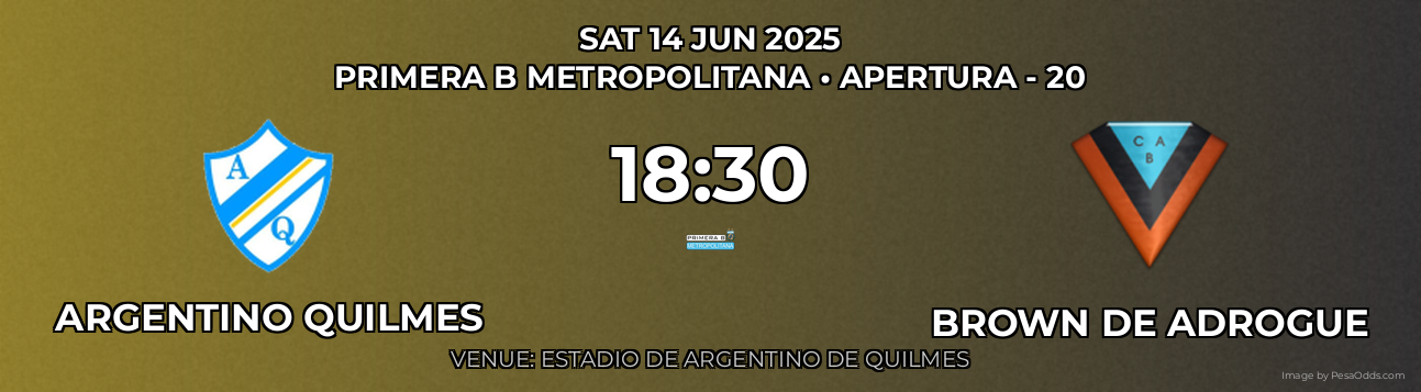 Argentino Quilmes vs Brown DE Adrogue Prediction match poster for Primera B Metropolitana fixture on SAT 14 JUN 2025
