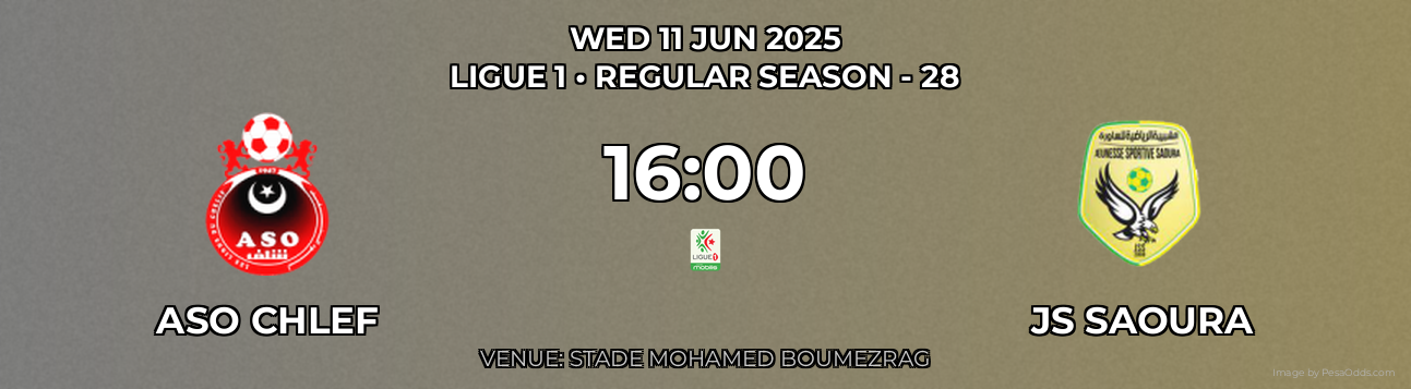 ASO Chlef vs JS Saoura Prediction match poster for Ligue 1 fixture on WED 11 JUN 2025