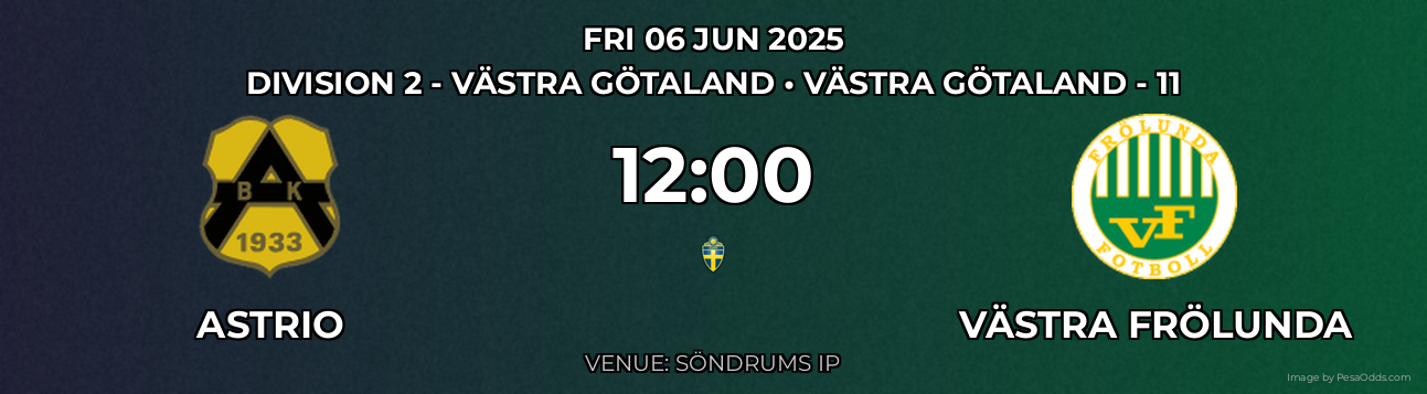 Astrio vs Västra Frölunda Prediction match poster for Division 2 - Västra Götaland fixture on FRI 06 JUN 2025
