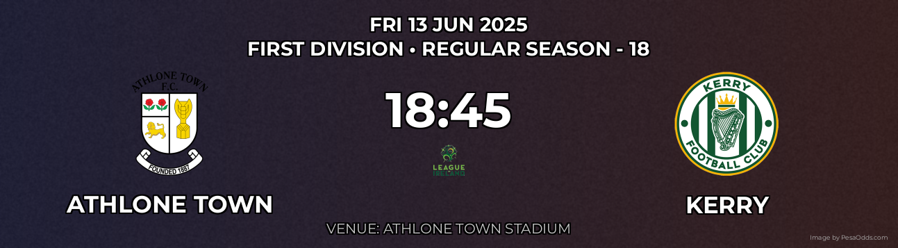 Athlone Town vs Kerry Prediction match poster for First Division fixture on FRI 13 JUN 2025