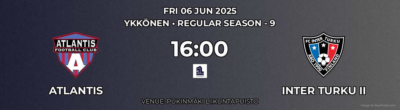 Atlantis vs Inter Turku II Prediction match poster for Ykkönen fixture on FRI 06 JUN 2025