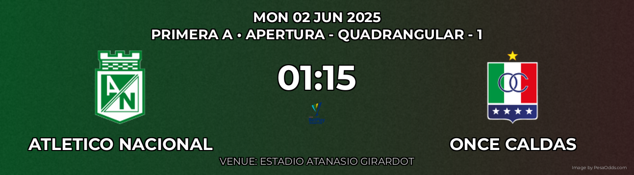 Atletico Nacional vs Once Caldas Prediction match poster for Primera A fixture on MON 02 JUN 2025