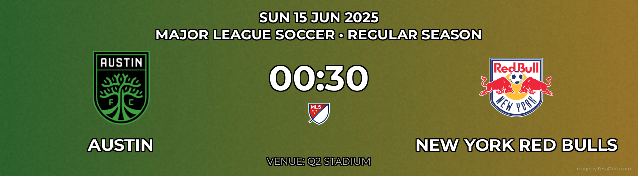 Austin vs New York Red Bulls Prediction match poster for Major League Soccer fixture on SUN 15 JUN 2025