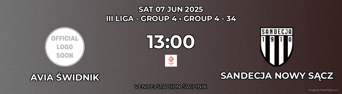 Avia Świdnik vs Sandecja Nowy Sącz Prediction match poster for III Liga - Group 4 fixture on SAT 07 JUN 2025