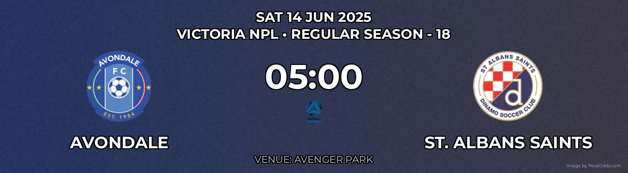Avondale vs St. Albans Saints Prediction match poster for Victoria NPL fixture on SAT 14 JUN 2025