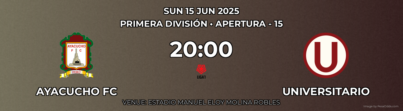 Ayacucho FC vs Universitario Prediction match poster for Primera División fixture on SUN 15 JUN 2025