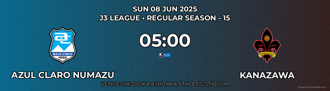 Azul Claro Numazu vs Kanazawa Prediction match poster for J3 League fixture on SUN 08 JUN 2025