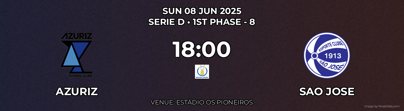 Azuriz vs Sao Jose Prediction match poster for Serie D fixture on SUN 08 JUN 2025