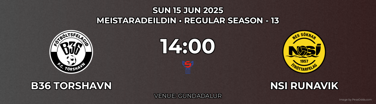 B36 Torshavn vs NSI Runavik Prediction match poster for Meistaradeildin fixture on SUN 15 JUN 2025